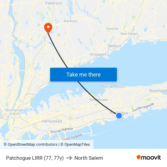 Patchogue LIRR (77, 77y) to North Salem map