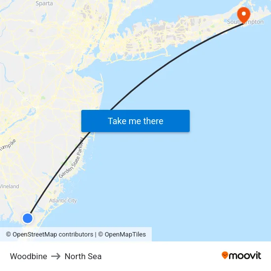 Woodbine to North Sea map