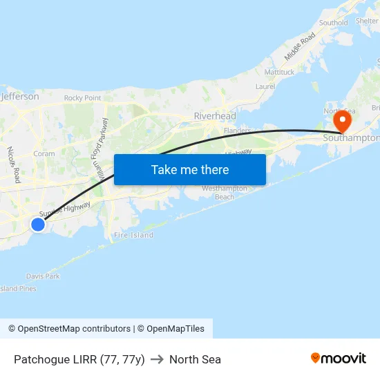 Patchogue LIRR (77, 77y) to North Sea map