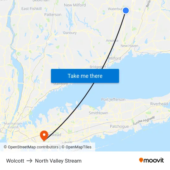 Wolcott to North Valley Stream map