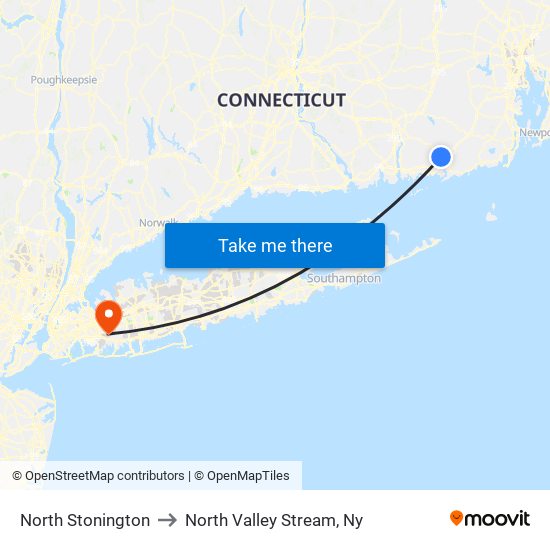 North Stonington to North Valley Stream, Ny map