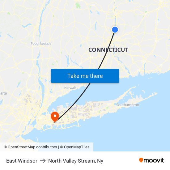 East Windsor to North Valley Stream, Ny map
