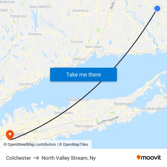 Colchester to North Valley Stream, Ny map