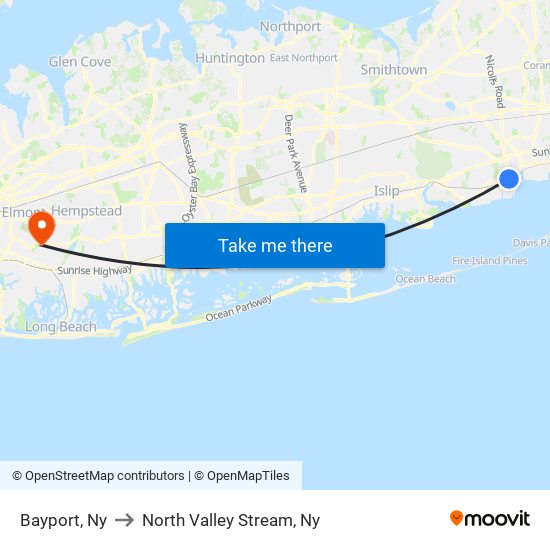 Bayport, Ny to North Valley Stream, Ny map