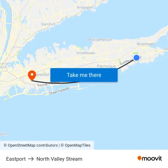 Eastport to North Valley Stream map