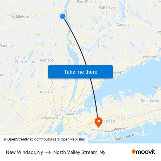 New Windsor to North Valley Stream, Ny map