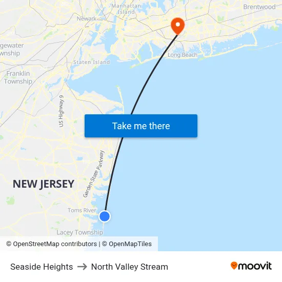 Seaside Heights to North Valley Stream map