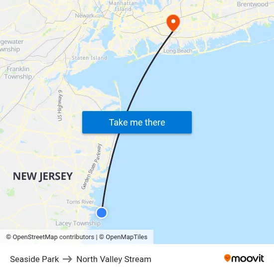 Seaside Park to North Valley Stream map