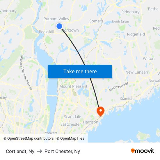 Cortlandt, Ny to Port Chester, Ny map