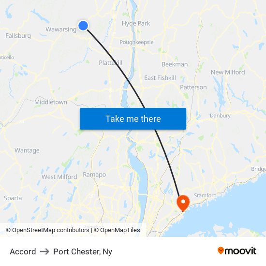 Accord to Port Chester, Ny map