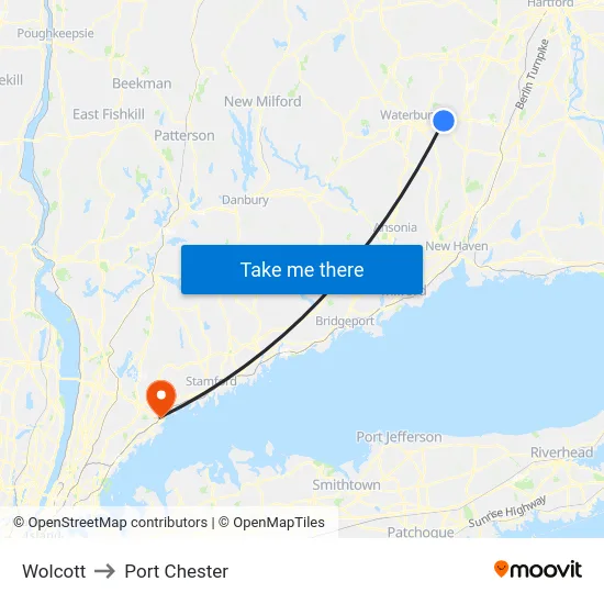 Wolcott to Port Chester map