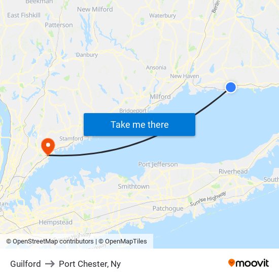 Guilford to Port Chester, Ny map