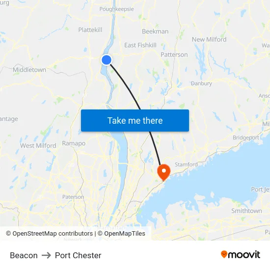 Beacon to Port Chester map