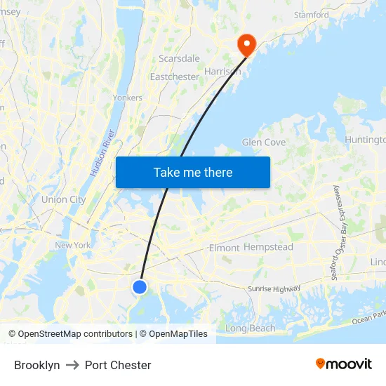 Brooklyn to Port Chester map