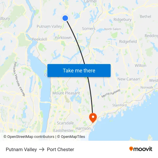 Putnam Valley to Port Chester map
