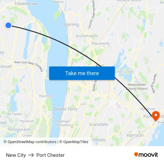 New City to Port Chester map