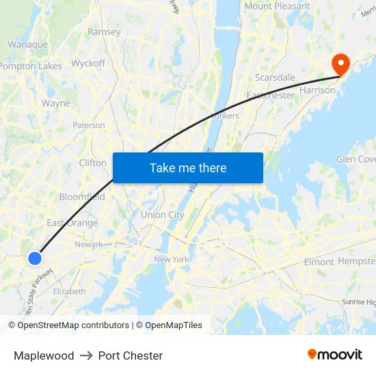 Maplewood to Port Chester map