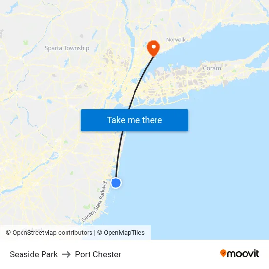 Seaside Park to Port Chester map