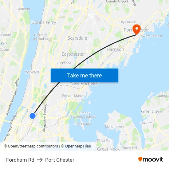 Fordham Rd to Port Chester map