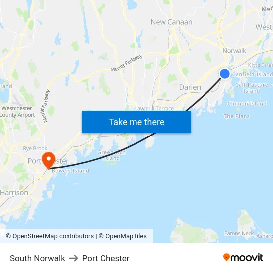 South Norwalk to Port Chester map