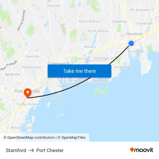 Stamford to Port Chester map