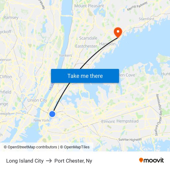 Long Island City to Port Chester, Ny map