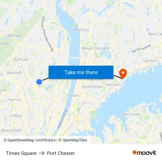 Times Square to Port Chester map