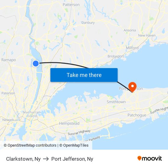 Clarkstown, Ny to Port Jefferson, Ny map