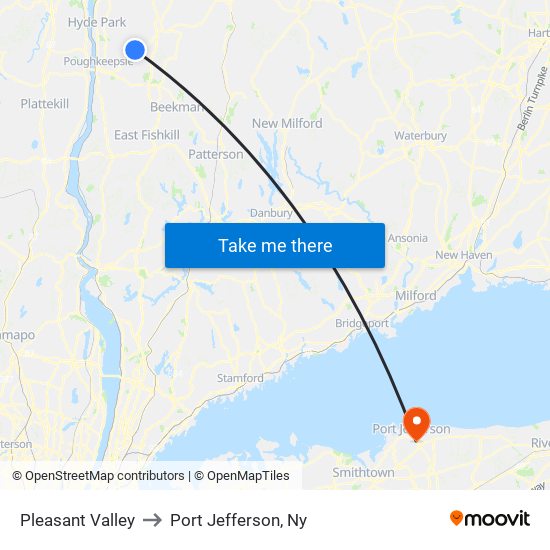Pleasant Valley to Port Jefferson, Ny map