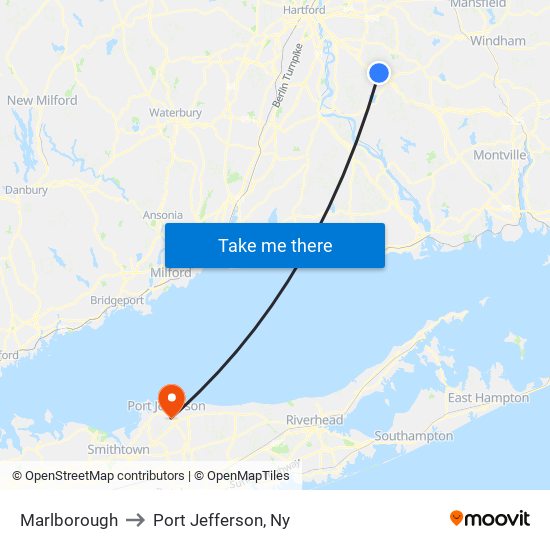 Marlborough to Port Jefferson, Ny map