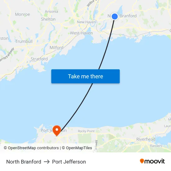North Branford to Port Jefferson map