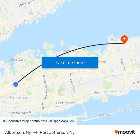 Albertson, Ny to Port Jefferson, Ny map