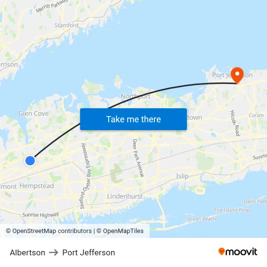 Albertson to Port Jefferson map