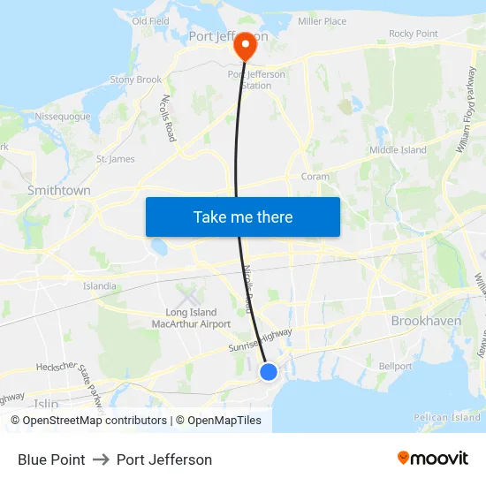 Blue Point to Port Jefferson map