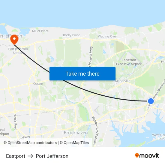 Eastport to Port Jefferson map