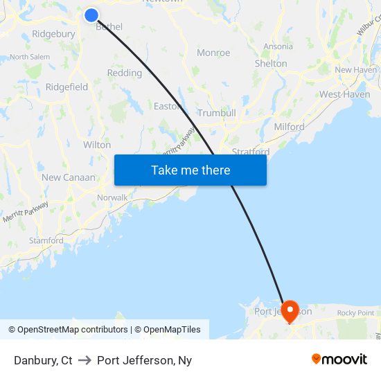 Danbury, Ct to Port Jefferson, Ny map