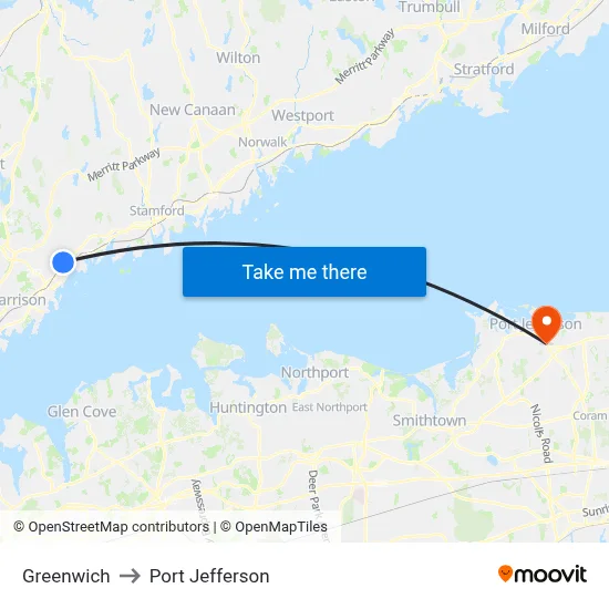 Greenwich to Port Jefferson map