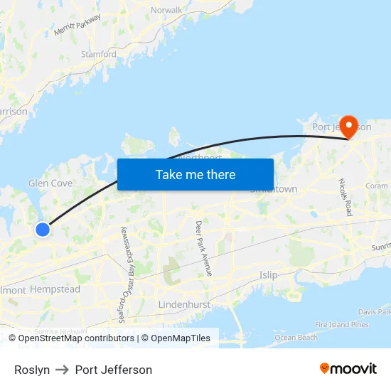 Roslyn to Port Jefferson map