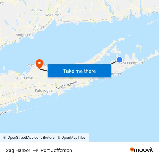 Sag Harbor to Port Jefferson map
