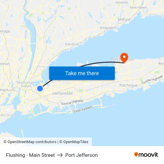Flushing - Main Street to Port Jefferson map