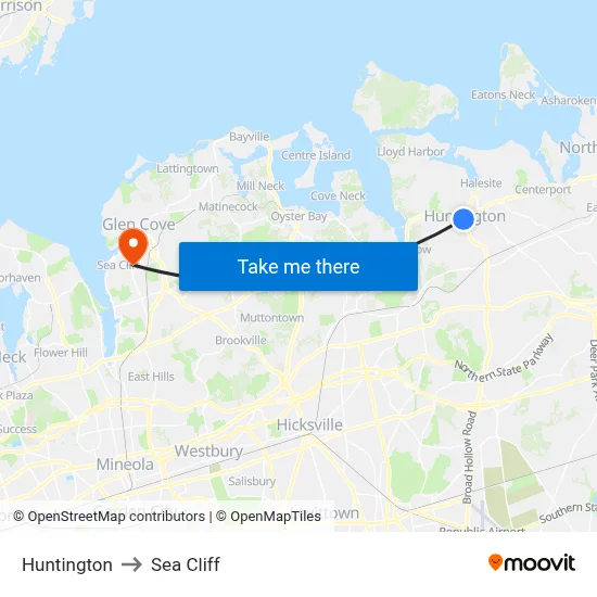 Huntington to Sea Cliff map