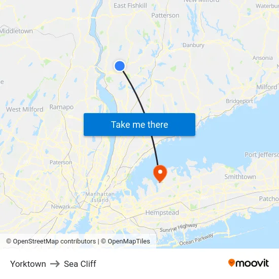 Yorktown to Sea Cliff map