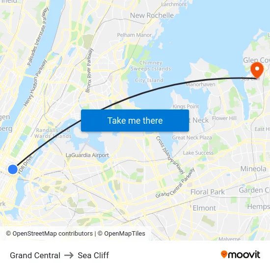 Grand Central to Sea Cliff map