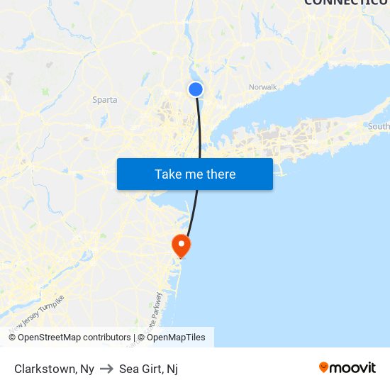 Clarkstown, Ny to Sea Girt, Nj map