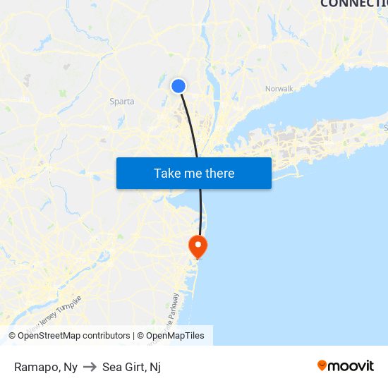 Ramapo, Ny to Sea Girt, Nj map