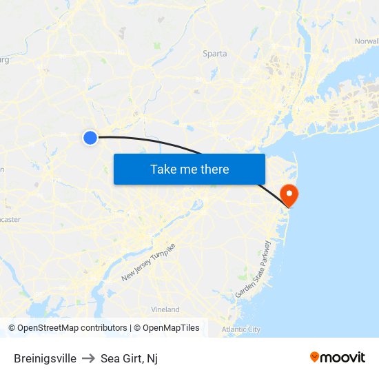 Breinigsville to Sea Girt, Nj map