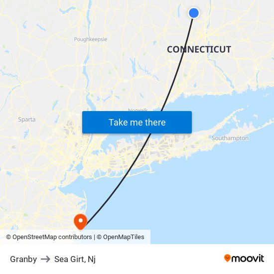 Granby to Sea Girt, Nj map