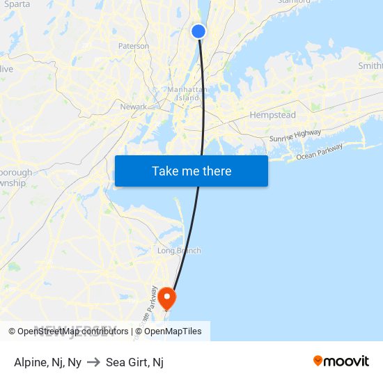 Alpine, Nj, Ny to Sea Girt, Nj map