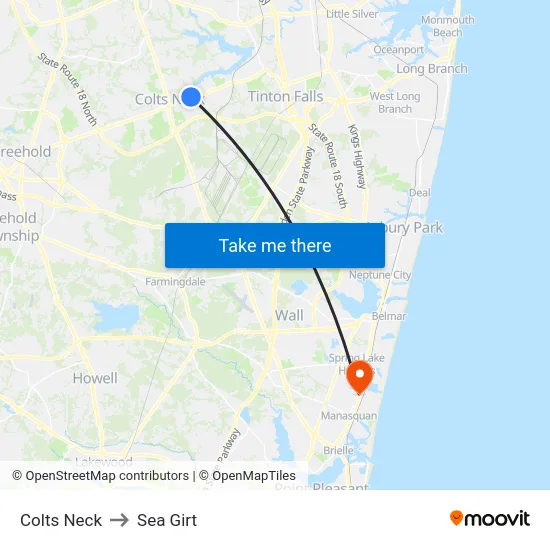 Colts Neck, Nj to Sea Girt map