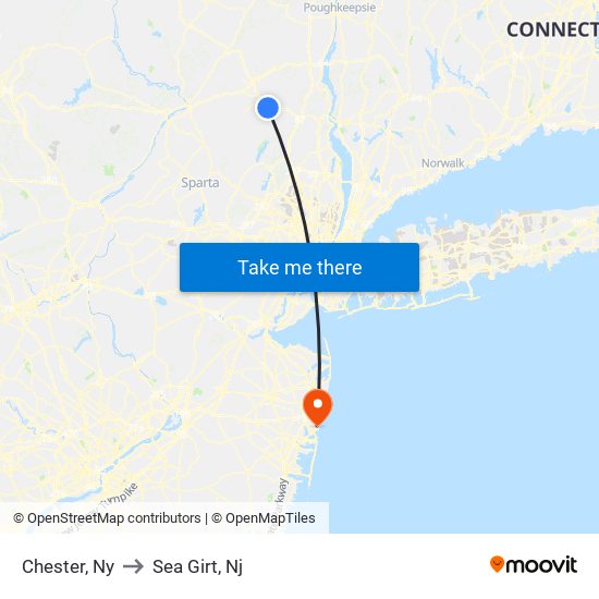 Chester, Ny to Sea Girt, Nj map